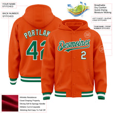 Загрузить изображение в средство просмотра галереи, Custom Orange Kelly Green-White Bomber Full-Snap Varsity Letterman Hoodie Jacket
