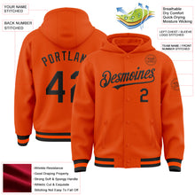 Laden Sie das Bild in den Galerie-Viewer, Custom Orange Black Bomber Full-Snap Varsity Letterman Hoodie Jacket
