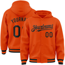 Laden Sie das Bild in den Galerie-Viewer, Custom Orange Black Bomber Full-Snap Varsity Letterman Hoodie Jacket