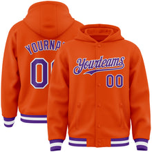 Laden Sie das Bild in den Galerie-Viewer, Custom Orange Purple-White Bomber Full-Snap Varsity Letterman Hoodie Jacket