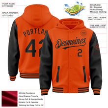 Laden Sie das Bild in den Galerie-Viewer, Custom Orange Black Bomber Full-Snap Varsity Letterman Two Tone Hoodie Jacket