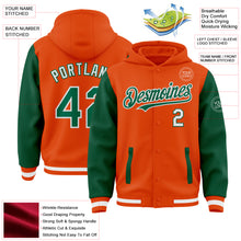 Load image into Gallery viewer, Custom Orange Kelly Green-White Bomber Full-Snap Varsity Letterman Two Tone Hoodie Jacket