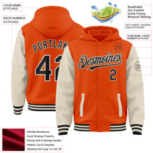 Laden Sie das Bild in den Galerie-Viewer, Custom Orange Black-Cream Bomber Full-Snap Varsity Letterman Two Tone Hoodie Jacket