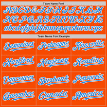 Laden Sie das Bild in den Galerie-Viewer, Custom Orange Powder Blue-White Bomber Full-Snap Varsity Letterman Two Tone Hoodie Jacket