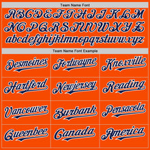 Laden Sie das Bild in den Galerie-Viewer, Custom Orange Navy-White Bomber Full-Snap Varsity Letterman Two Tone Hoodie Jacket
