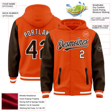 Laden Sie das Bild in den Galerie-Viewer, Custom Orange Brown-White Bomber Full-Snap Varsity Letterman Two Tone Hoodie Jacket