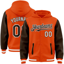 Laden Sie das Bild in den Galerie-Viewer, Custom Orange Brown-White Bomber Full-Snap Varsity Letterman Two Tone Hoodie Jacket