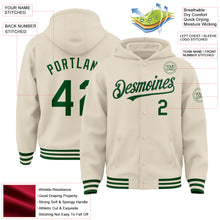 Load image into Gallery viewer, Custom Cream Green Bomber Full-Snap Varsity Letterman Hoodie Jacket
