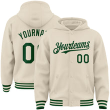 Load image into Gallery viewer, Custom Cream Green Bomber Full-Snap Varsity Letterman Hoodie Jacket