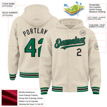 Load image into Gallery viewer, Custom Cream Kelly Green-Black Bomber Full-Snap Varsity Letterman Hoodie Jacket