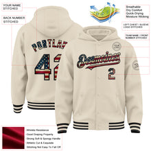 Charger l'image dans la galerie, Custom Cream Vintage USA Flag-Black Bomber Full-Snap Varsity Letterman Hoodie Jacket