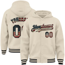 Charger l'image dans la galerie, Custom Cream Vintage USA Flag-Black Bomber Full-Snap Varsity Letterman Hoodie Jacket