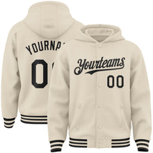 Load image into Gallery viewer, Custom Cream Black Bomber Full-Snap Varsity Letterman Hoodie Jacket