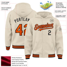 Load image into Gallery viewer, Custom Cream Orange-Black Bomber Full-Snap Varsity Letterman Hoodie Jacket