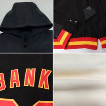 Load image into Gallery viewer, Custom Cream Old Gold-Black Bomber Full-Snap Varsity Letterman Hoodie Jacket