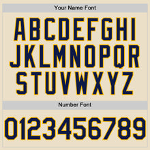 Load image into Gallery viewer, Custom Cream Navy-Gold Bomber Full-Snap Varsity Letterman Hoodie Jacket