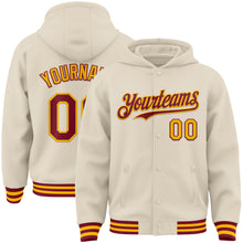 Load image into Gallery viewer, Custom Cream Crimson-Gold Bomber Full-Snap Varsity Letterman Hoodie Jacket