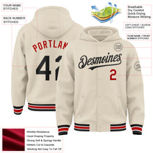 Загрузить изображение в средство просмотра галереи, Custom Cream Black Red-White Bomber Full-Snap Varsity Letterman Hoodie Jacket