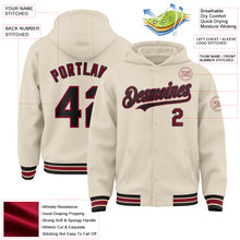 Load image into Gallery viewer, Custom Cream Black Crimson-City Cream Bomber Full-Snap Varsity Letterman Hoodie Jacket