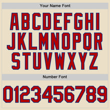 Load image into Gallery viewer, Custom Cream Red Royal-White Bomber Full-Snap Varsity Letterman Hoodie Jacket