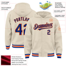Load image into Gallery viewer, Custom Cream Royal Orange-White Bomber Full-Snap Varsity Letterman Hoodie Jacket