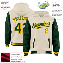 Charger l'image dans la galerie, Custom Cream Green-Gold Bomber Full-Snap Varsity Letterman Two Tone Hoodie Jacket