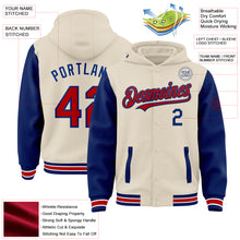 Charger l'image dans la galerie, Custom Cream Red Royal-White Bomber Full-Snap Varsity Letterman Two Tone Hoodie Jacket