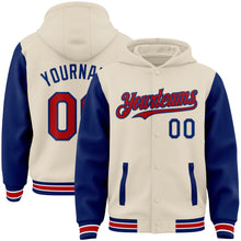 Charger l'image dans la galerie, Custom Cream Red Royal-White Bomber Full-Snap Varsity Letterman Two Tone Hoodie Jacket