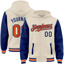 Charger l'image dans la galerie, Custom Cream Orange Royal-White Bomber Full-Snap Varsity Letterman Two Tone Hoodie Jacket