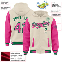 Load image into Gallery viewer, Custom Cream Pink-Kelly Green Bomber Full-Snap Varsity Letterman Two Tone Hoodie Jacket