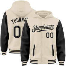 Charger l'image dans la galerie, Custom Cream Black Bomber Full-Snap Varsity Letterman Two Tone Hoodie Jacket