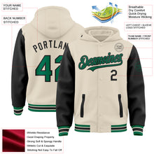 Charger l'image dans la galerie, Custom Cream Kelly Green-Black Bomber Full-Snap Varsity Letterman Two Tone Hoodie Jacket