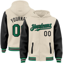 Charger l'image dans la galerie, Custom Cream Kelly Green-Black Bomber Full-Snap Varsity Letterman Two Tone Hoodie Jacket