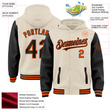 Charger l'image dans la galerie, Custom Cream Black-Orange Bomber Full-Snap Varsity Letterman Two Tone Hoodie Jacket