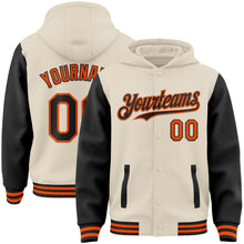 Charger l'image dans la galerie, Custom Cream Black-Orange Bomber Full-Snap Varsity Letterman Two Tone Hoodie Jacket