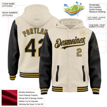 Charger l'image dans la galerie, Custom Cream Black-Old Gold Bomber Full-Snap Varsity Letterman Two Tone Hoodie Jacket