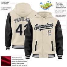 Charger l'image dans la galerie, Custom Cream Black-Gray Bomber Full-Snap Varsity Letterman Two Tone Hoodie Jacket