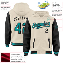 Charger l'image dans la galerie, Custom Cream Teal-Black Bomber Full-Snap Varsity Letterman Two Tone Hoodie Jacket