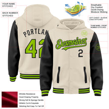 Charger l'image dans la galerie, Custom Cream Neon Green-Black Bomber Full-Snap Varsity Letterman Two Tone Hoodie Jacket