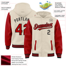 Charger l'image dans la galerie, Custom Cream Red-Black Bomber Full-Snap Varsity Letterman Two Tone Hoodie Jacket