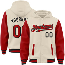 Charger l'image dans la galerie, Custom Cream Red-Black Bomber Full-Snap Varsity Letterman Two Tone Hoodie Jacket