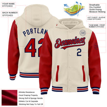 Charger l'image dans la galerie, Custom Cream Red Navy-White Bomber Full-Snap Varsity Letterman Two Tone Hoodie Jacket