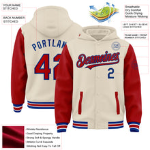 Charger l'image dans la galerie, Custom Cream Red Royal-White Bomber Full-Snap Varsity Letterman Two Tone Hoodie Jacket