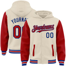 Charger l'image dans la galerie, Custom Cream Red Royal-White Bomber Full-Snap Varsity Letterman Two Tone Hoodie Jacket