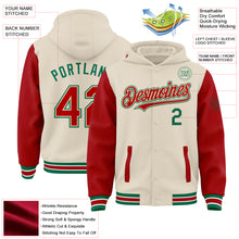 Charger l'image dans la galerie, Custom Cream Red Kelly Green-White Bomber Full-Snap Varsity Letterman Two Tone Hoodie Jacket