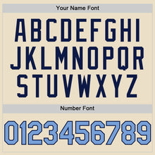 Charger l'image dans la galerie, Custom Cream Light Blue-Navy Bomber Full-Snap Varsity Letterman Two Tone Hoodie Jacket