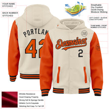 Charger l'image dans la galerie, Custom Cream Orange-Black Bomber Full-Snap Varsity Letterman Two Tone Hoodie Jacket