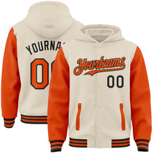 Charger l'image dans la galerie, Custom Cream Orange-Black Bomber Full-Snap Varsity Letterman Two Tone Hoodie Jacket
