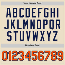 Charger l'image dans la galerie, Custom Cream Orange-Navy Bomber Full-Snap Varsity Letterman Two Tone Hoodie Jacket