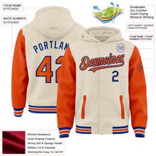 Charger l'image dans la galerie, Custom Cream Orange Royal-White Bomber Full-Snap Varsity Letterman Two Tone Hoodie Jacket